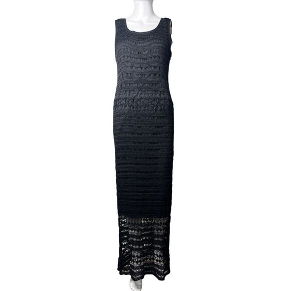 Chico's Design Crochet Overlay Maxi Dress Black Size 3 - Picture 1 of 4